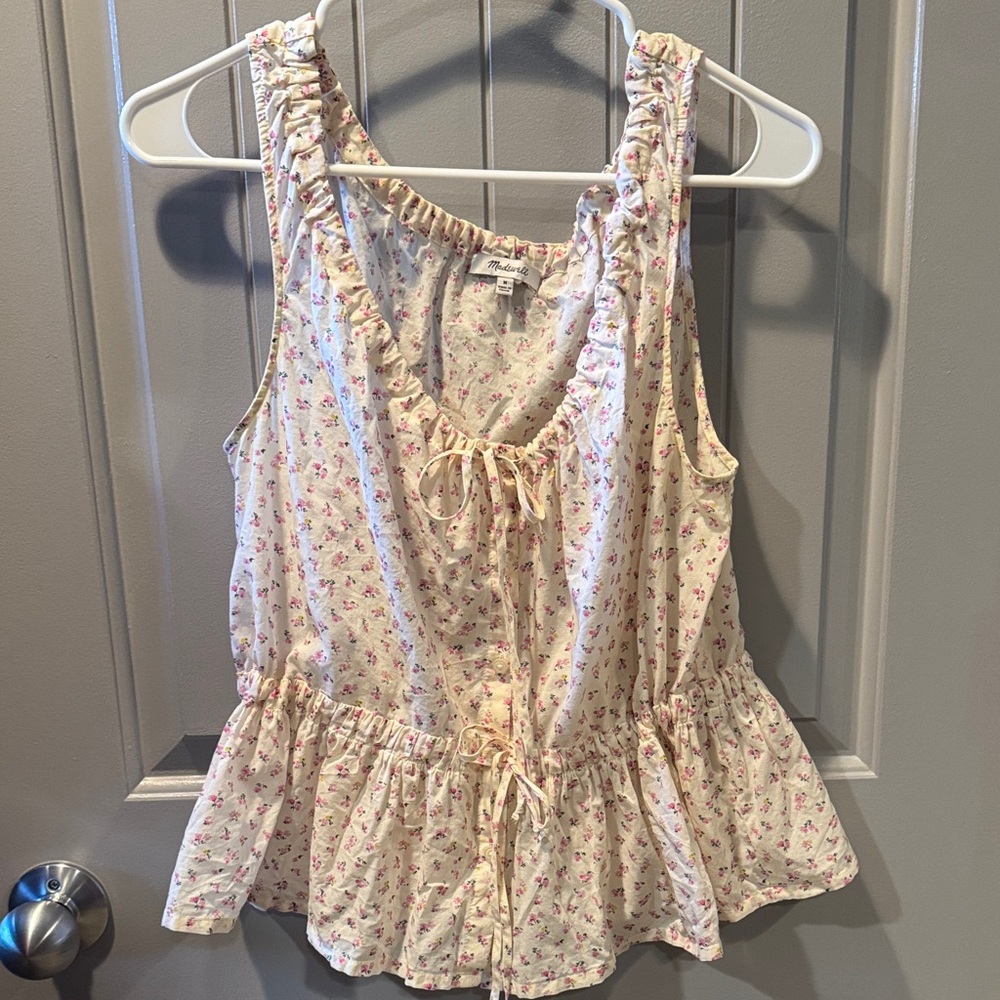 Madewell Cream Floral Ruffle Blouse